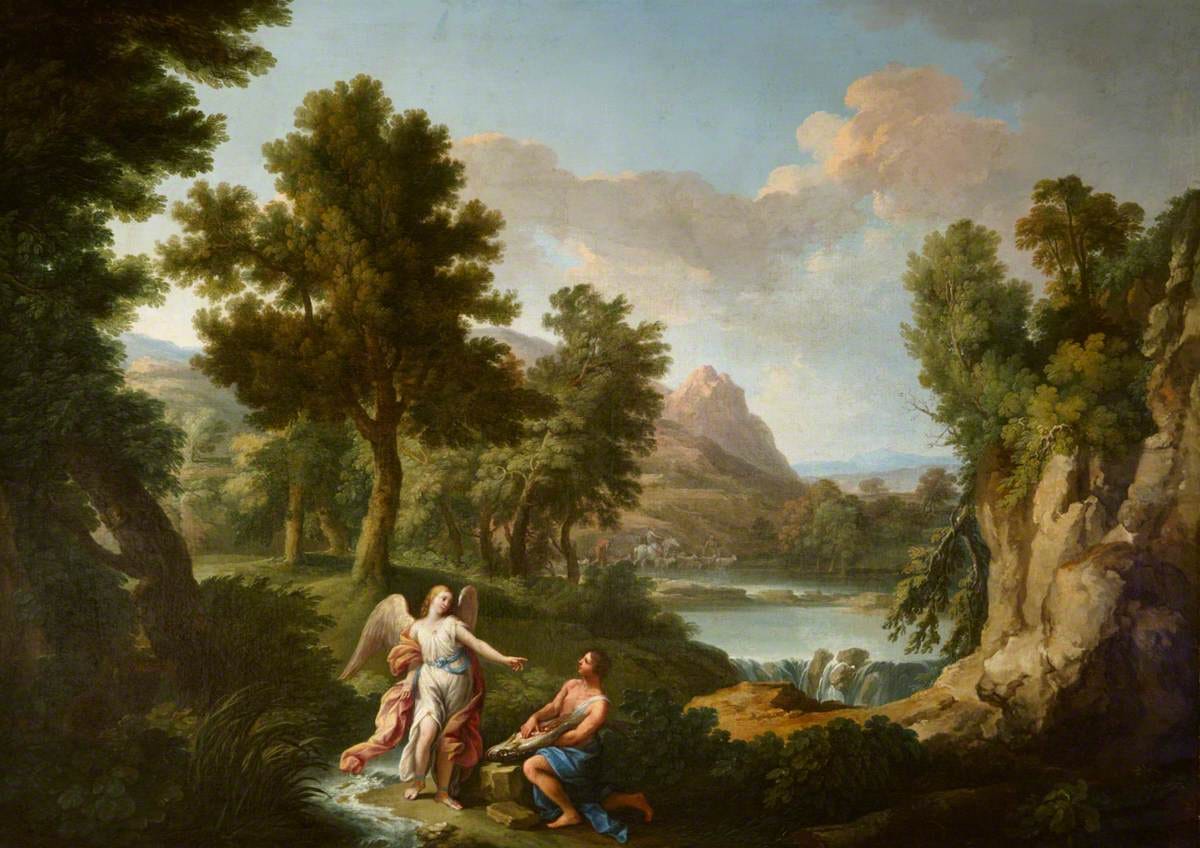 Tobias and the Angel by Andrea Locatelli (18th Century) - Public Domain Catholic Painting