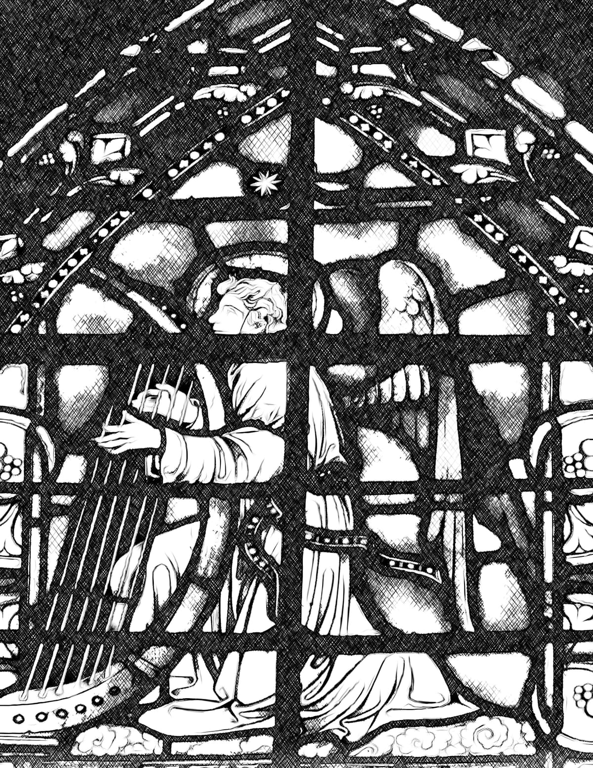 Angel and Harp - Catholic Coloring Page