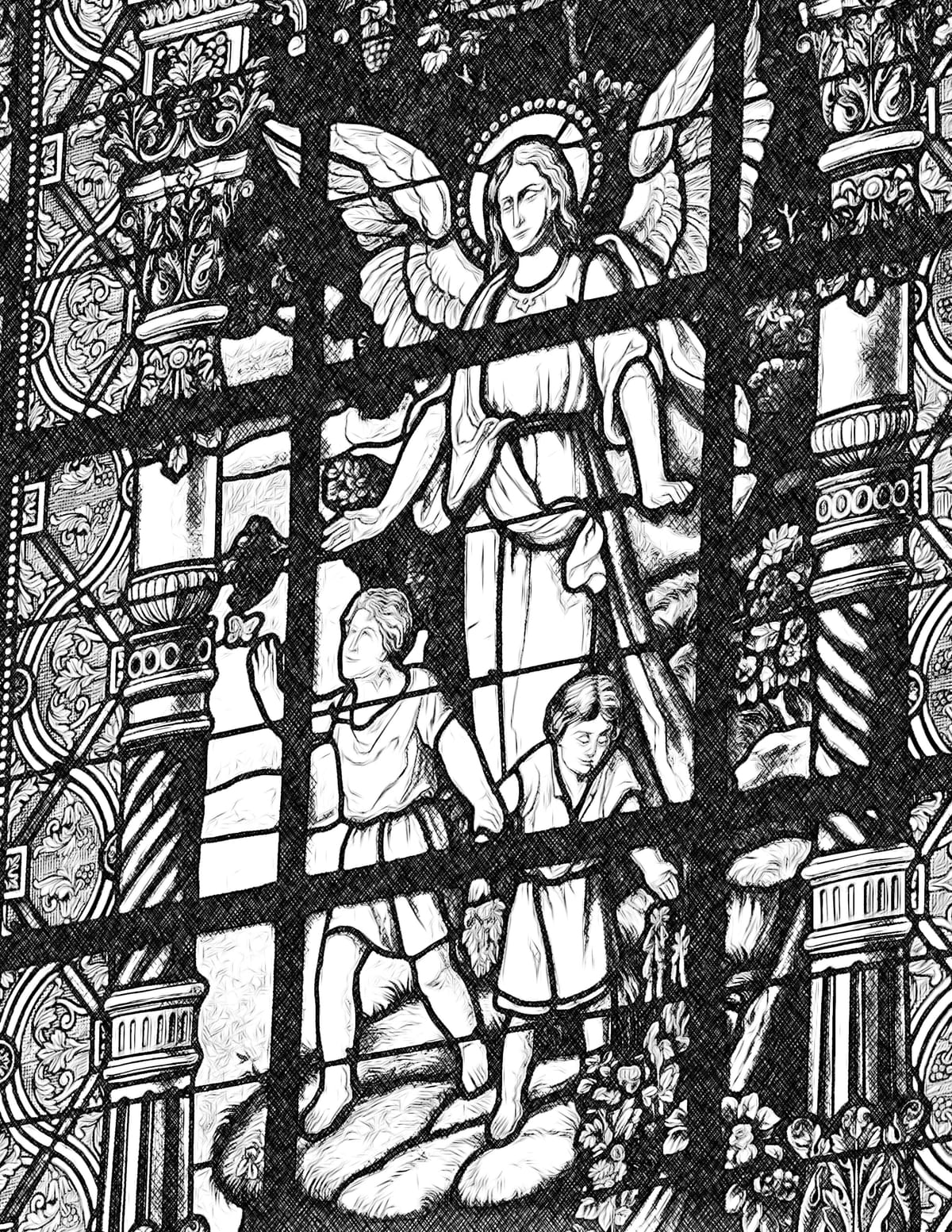 Guardian Angel Protecting Children - Catholic Coloring Page