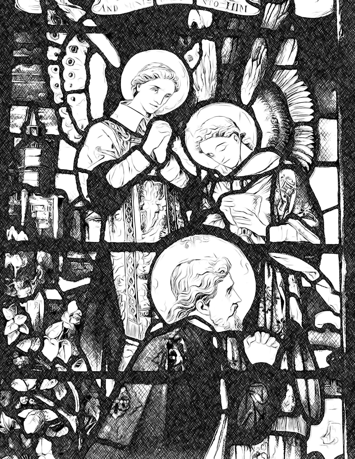 Angels Praying with A Saint - Catholic Coloring Page