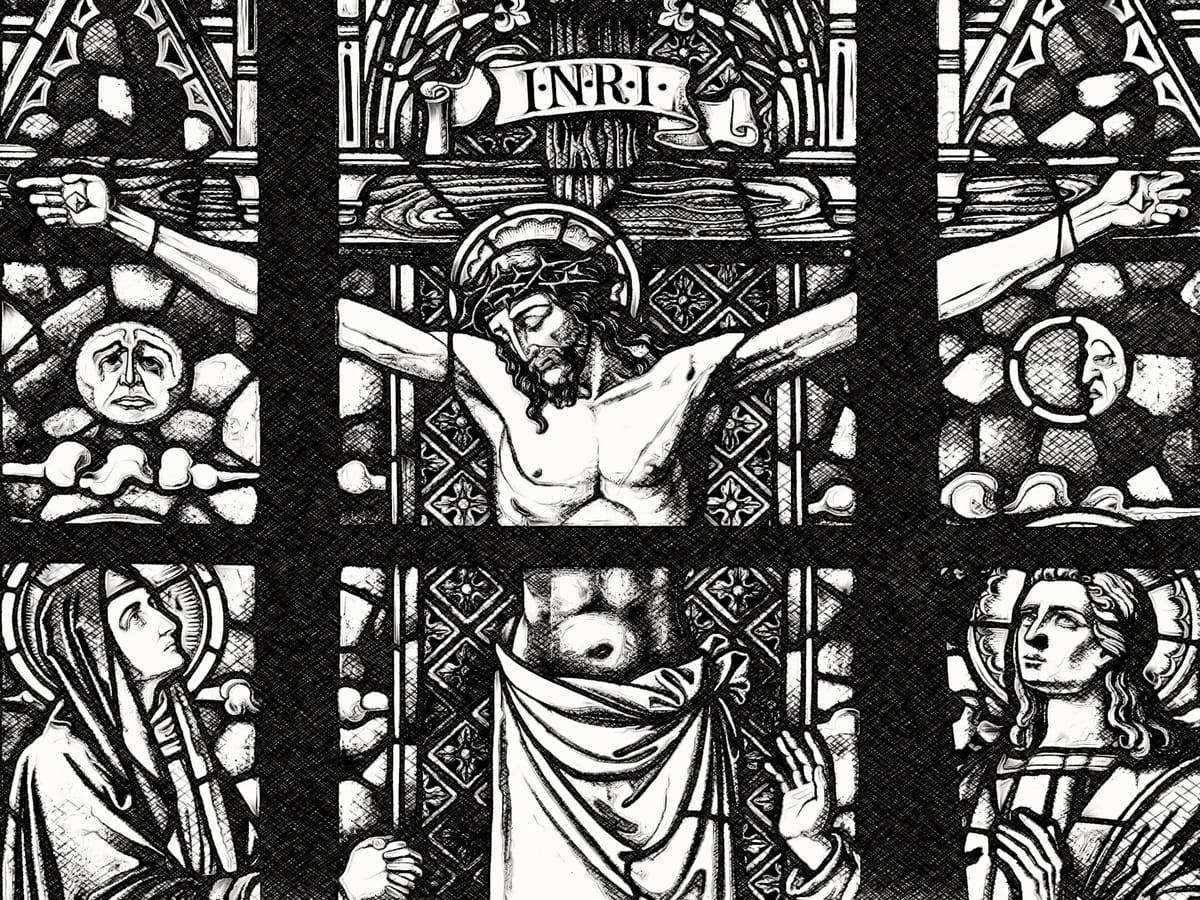 The Crucifixion with the Virgin Mary and St. John - Catholic Coloring Page
