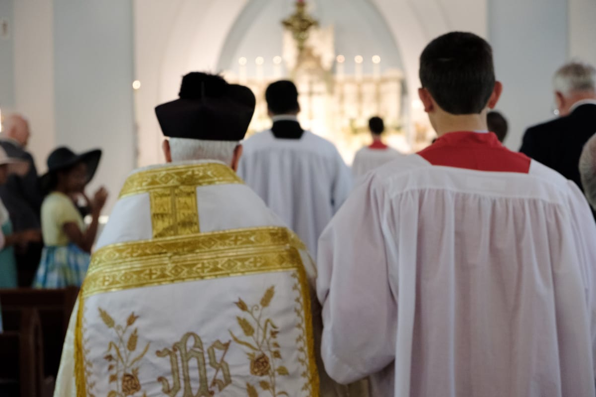 Priest Entering Easter Mass - Catholic Stock Photo