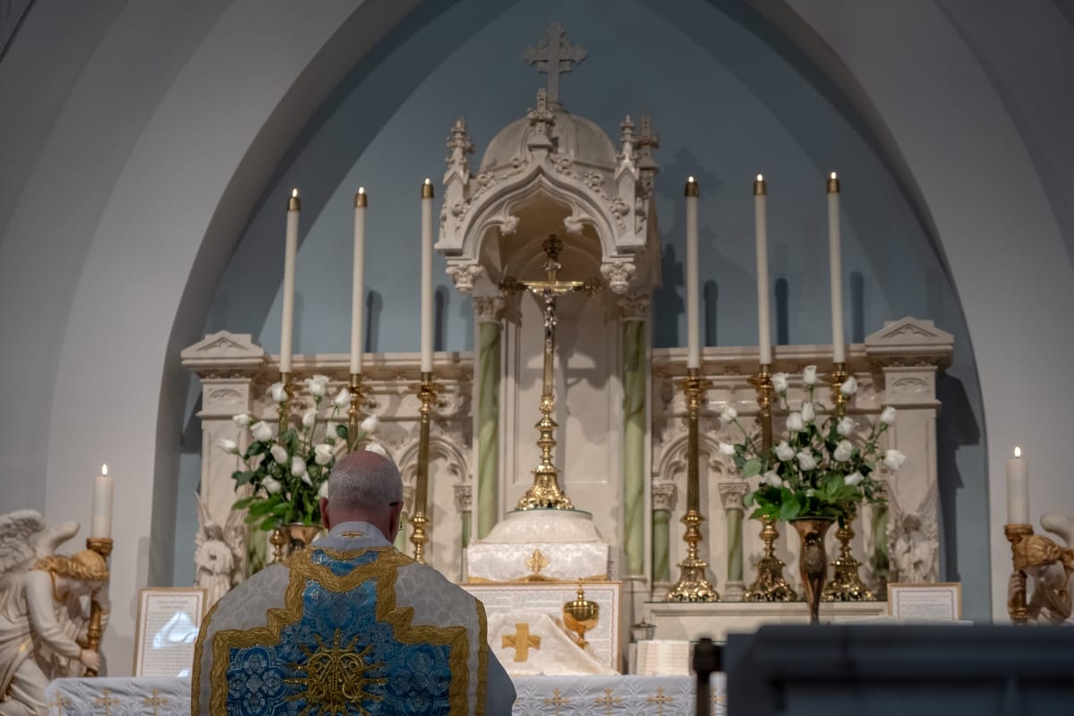 Priest Approaching Altar - Catholic Stock Photo