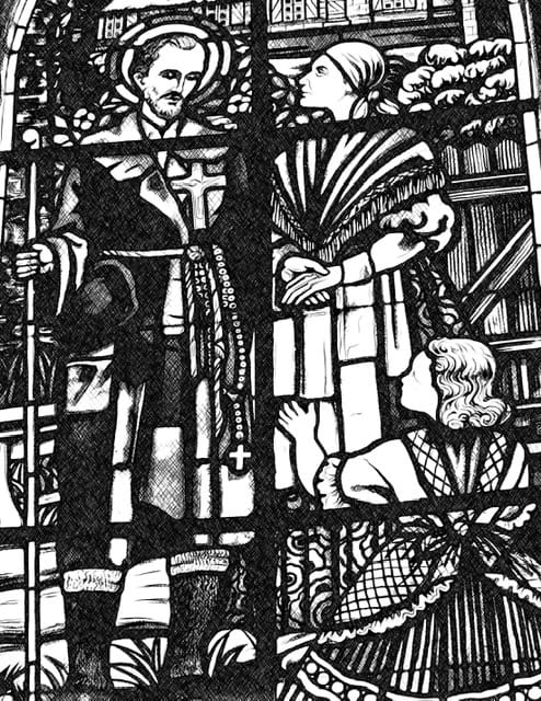 Priest with Peasants - Catholic Coloring Page