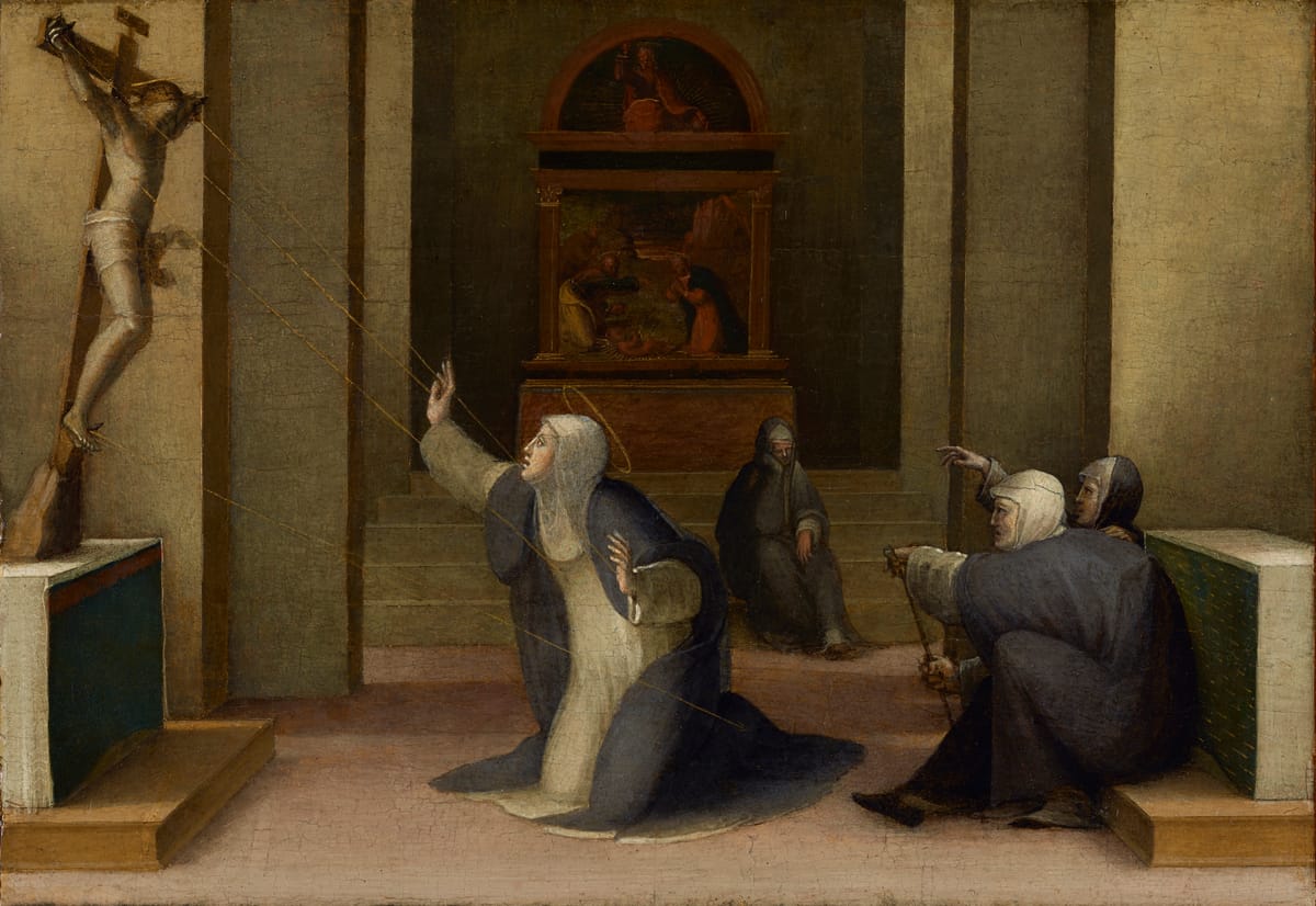 Saint Catherine of Siena Receiving the Stigmata by Domenico Beccafumi (1513-1515) - Public Domain Catholic Painting