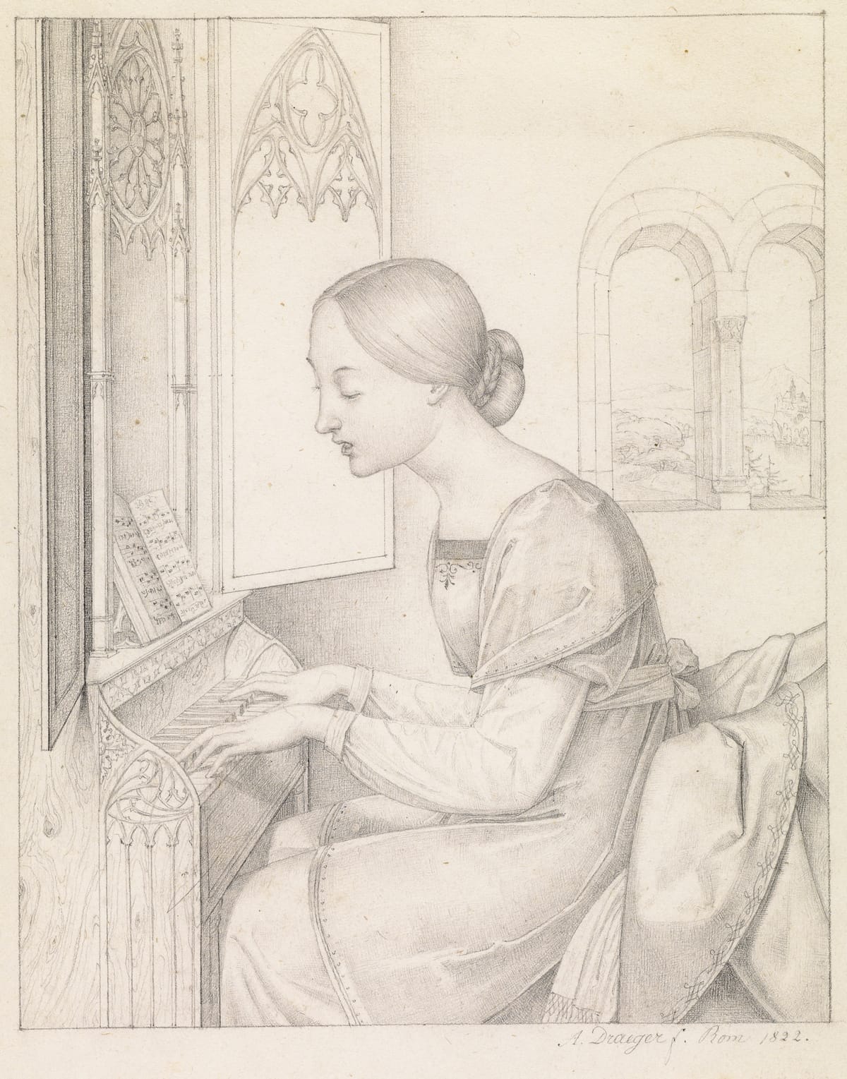 Saint Cecilia by Joseph Anton Draeger (1822) - Public Domain Catholic Drawing