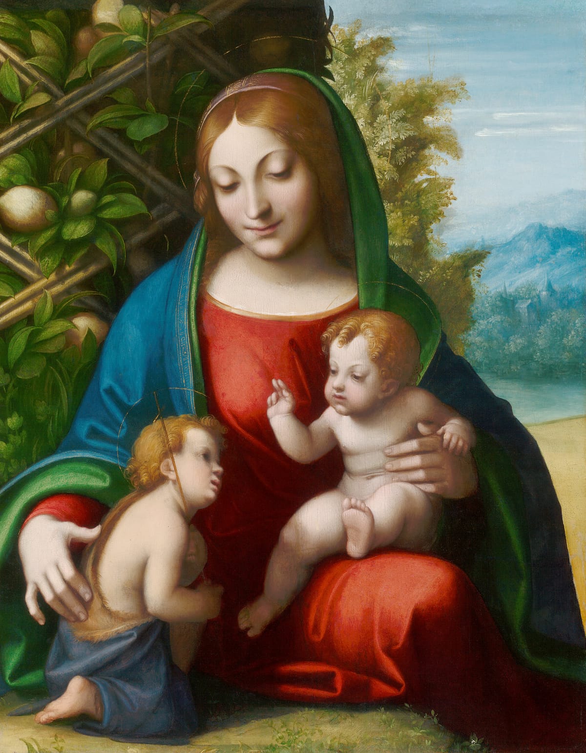 Virgin and Child with the Young Saint John the Baptist (c. 1515) by Correggio (Antonio Allegri) - Public Domain Catholic Painting