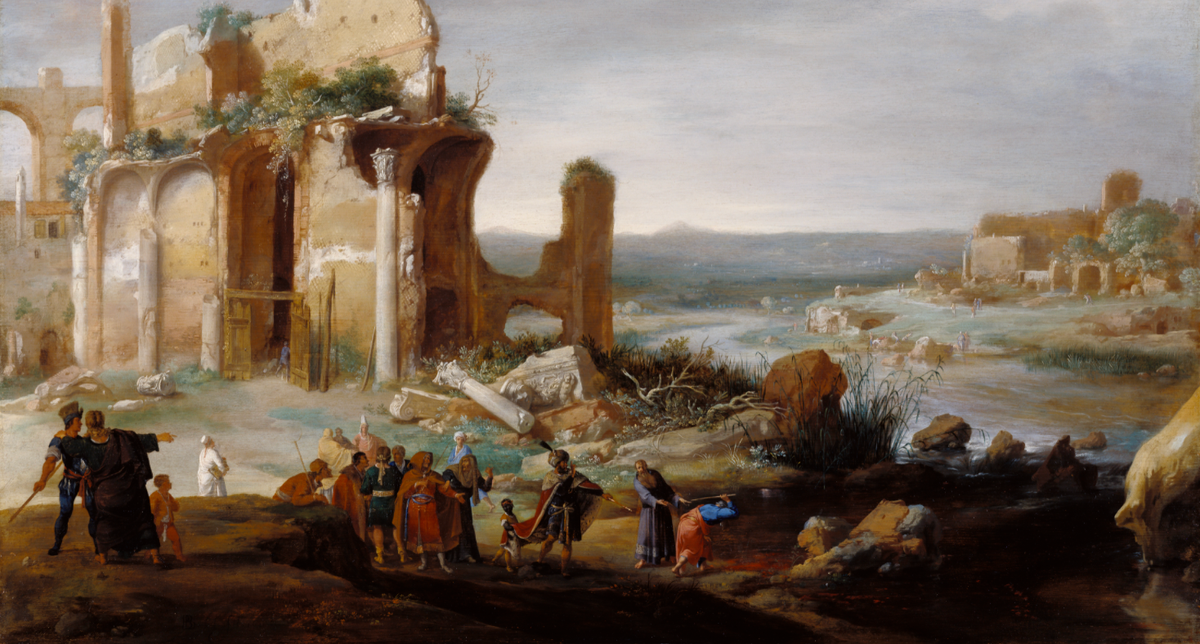 Moses and Aaron Changing the Rivers of Egypt to Blood (1631) by Bartholomeus Breenbergh - Public Domain Bible Painting