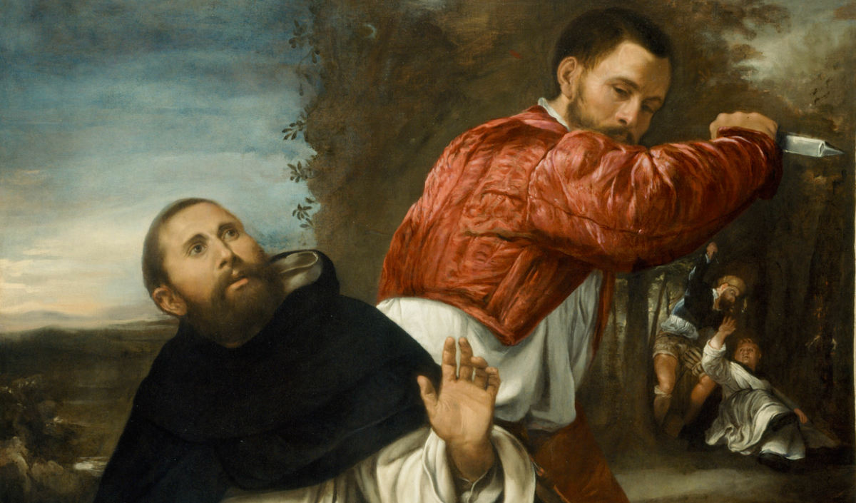 The Death of St. Peter Martyr Date (1530–1535) by Giovanni Girolamo Savoldo - Public Domain Catholic Painting