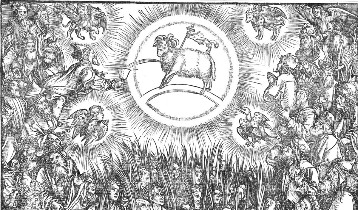 The Adoration of the Lamb (1496–1497) by Albrecht Dürer - Catholic Coloring Page