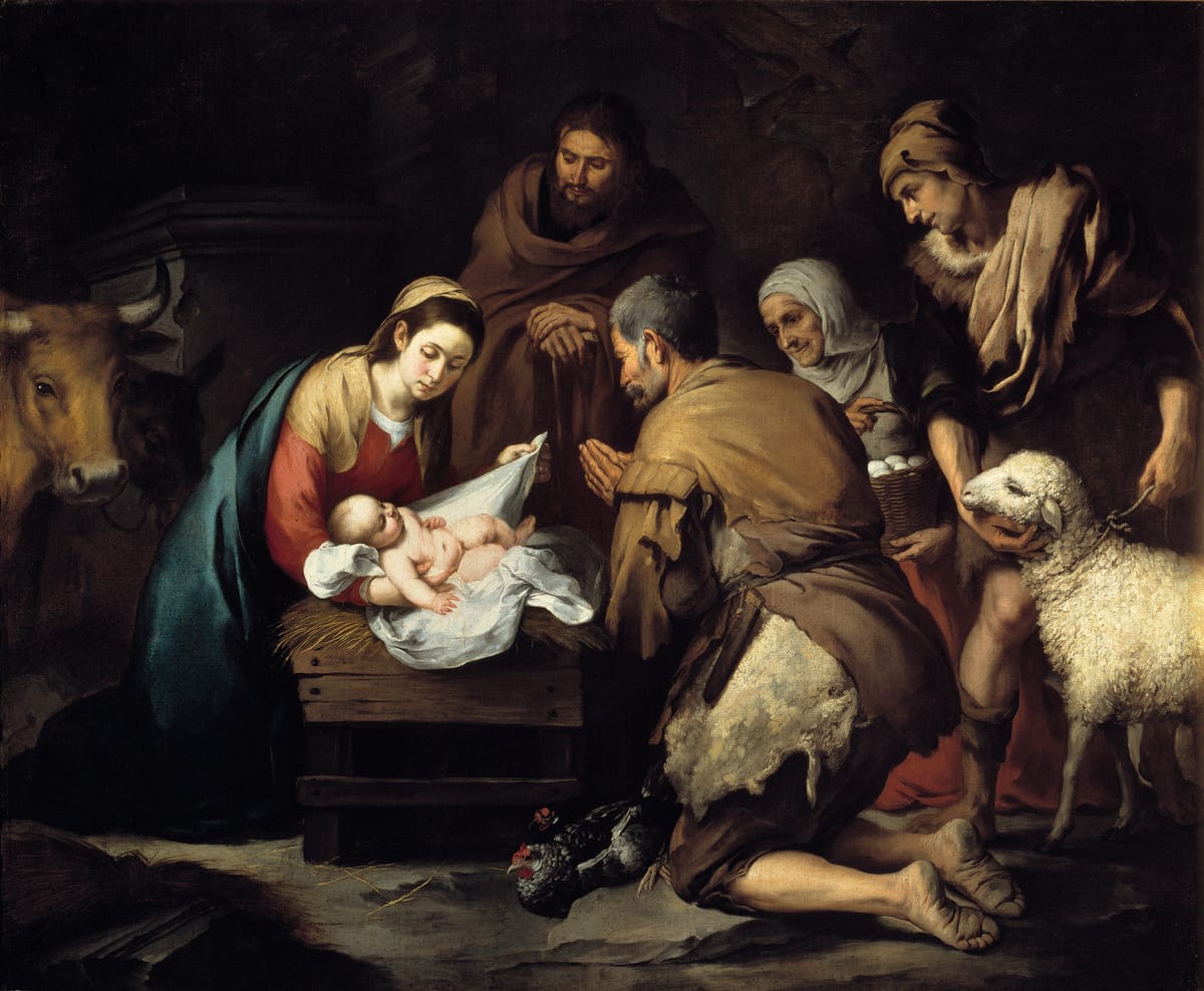The Adoration of the Shepherds (1650) by Bartolomé Esteban Murillo - Public Domain Bible Painting