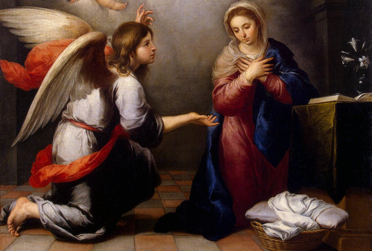 The Annunciation (1655–1660) by Bartolomé Esteban Murillo - Public Domain Bible Painting
