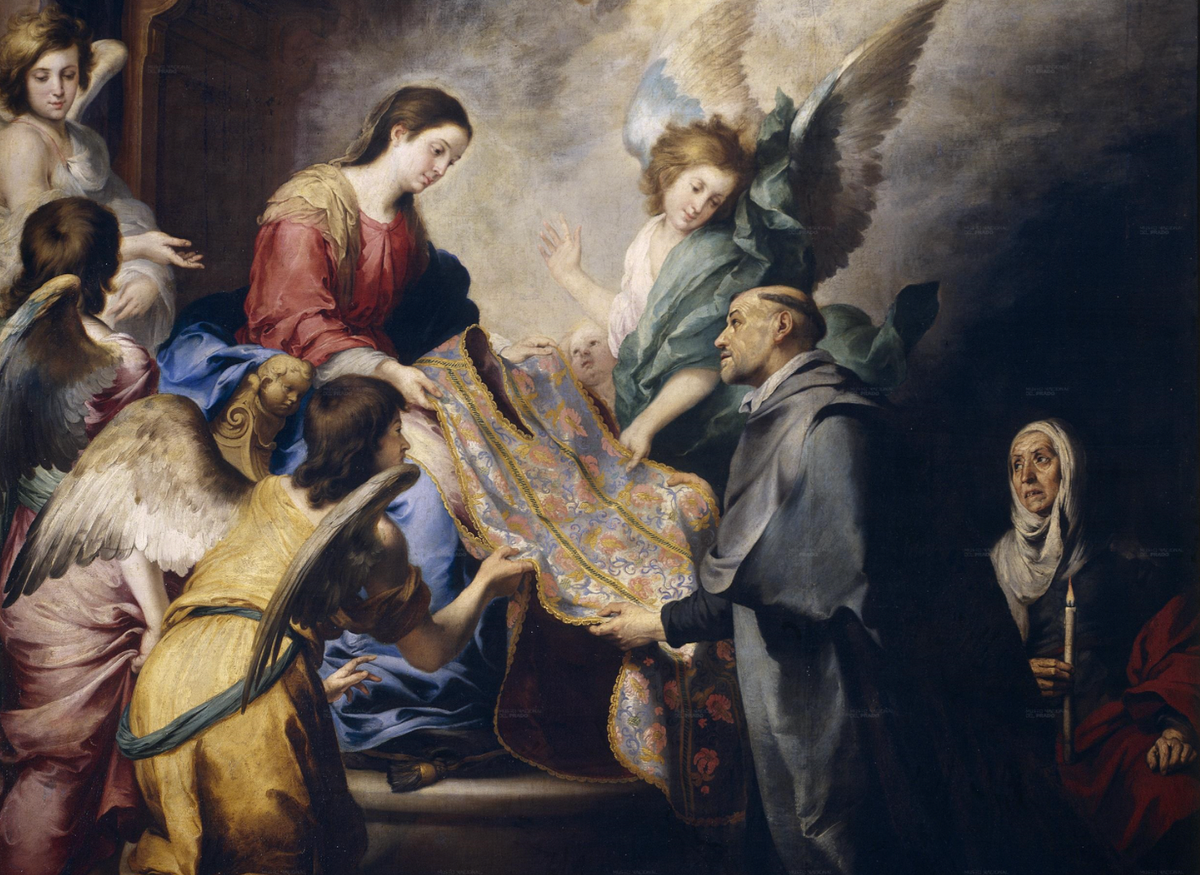 Apparition of the Virgin to St. Ildefonsus, (1660) by Bartolomé Esteban Murillo - Public Domain Catholic Painting