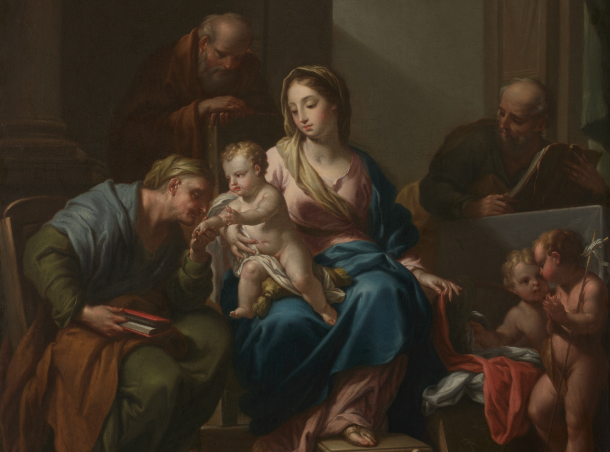 The Holy Family with Saints Anne, Joachim, and John the Baptist (1729) by Francesco Trevisani - Public Domain Catholic Painting