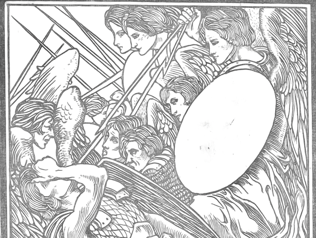 The Battle in the Heavens (1898) by Johannes Josephus Aarts - Catholic Coloring Page