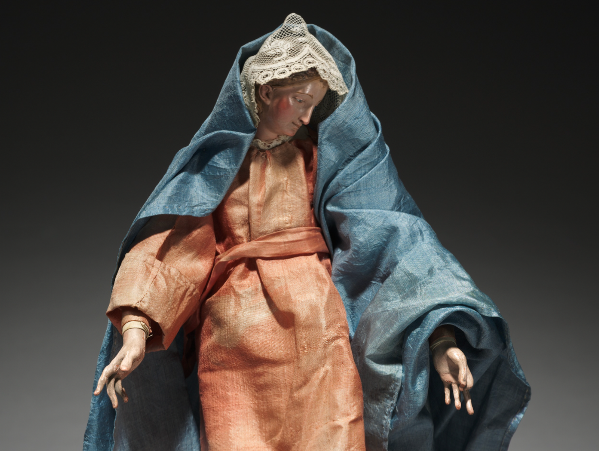 Figure from a Crèche: Virgin Mary Statue (1780-1830, Naples, Italy) - Catholic Stock Photo