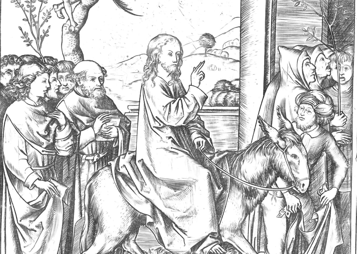 Christ Entry into Jerusalem (1475–1500) by Monogrammist AG - Bible Coloring Page