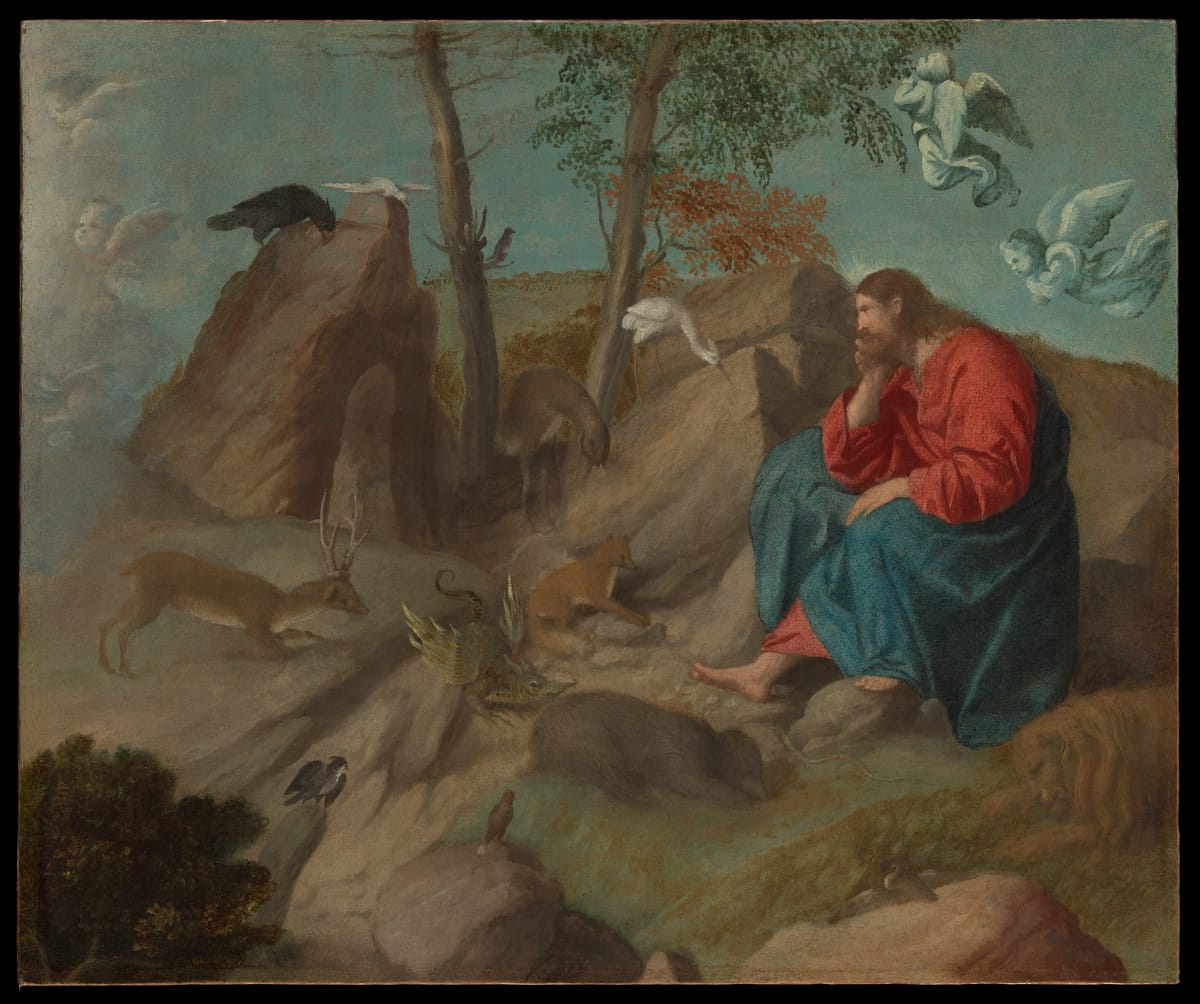 Christ in the Wilderness (1515–1520) by Moretto da Brescia - Public Domain Catholic Painting