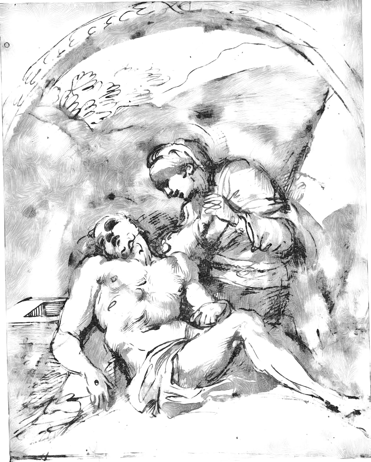 Pieta Coloring Page (1600) by 
Annibale Carracci - Catholic Coloring Page