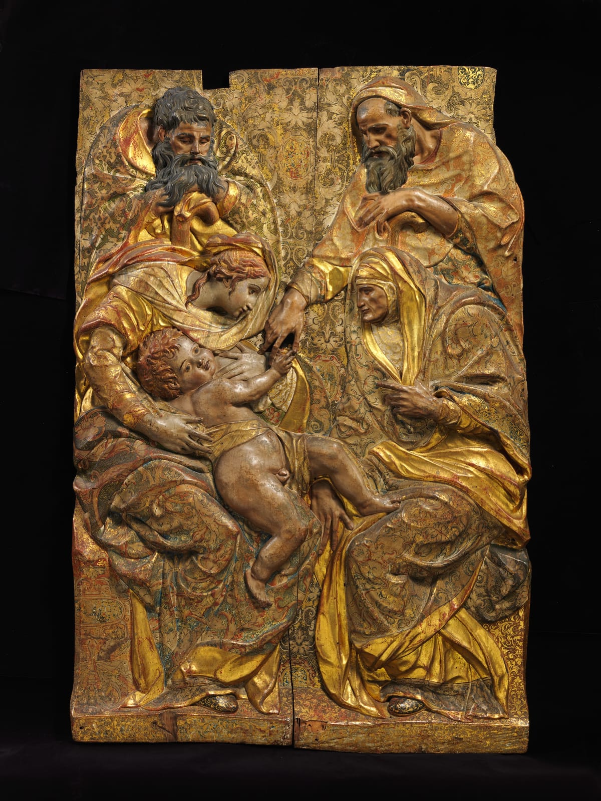 The Holy Family with Saints Anne and Joachim (1567–1568, Spain) by Diego de Pesquera - Catholic Stock Photo