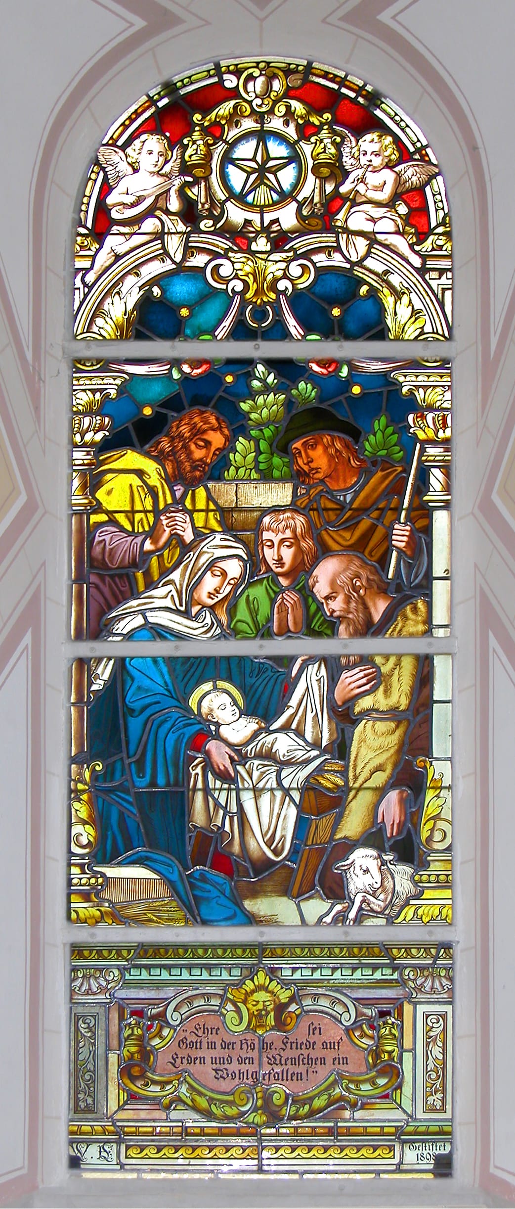 Nativity Stained Glass Window (Wermsdorf, Germany, 1890) by Jörg Blobelt - Catholic Stock Photo