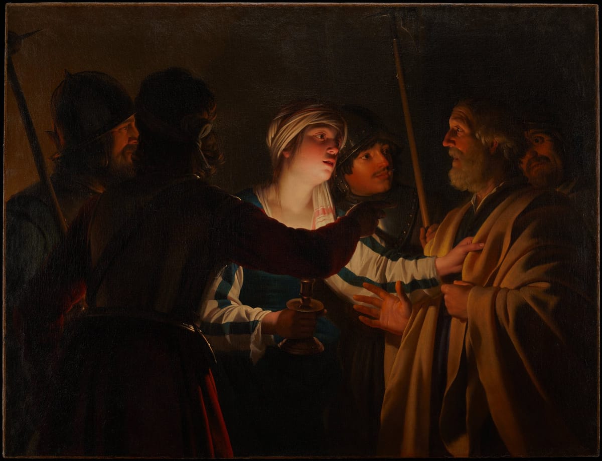 The Denial of St. Peter (1623) by Gerrit van Honthorst - Public Domain Catholic Painting