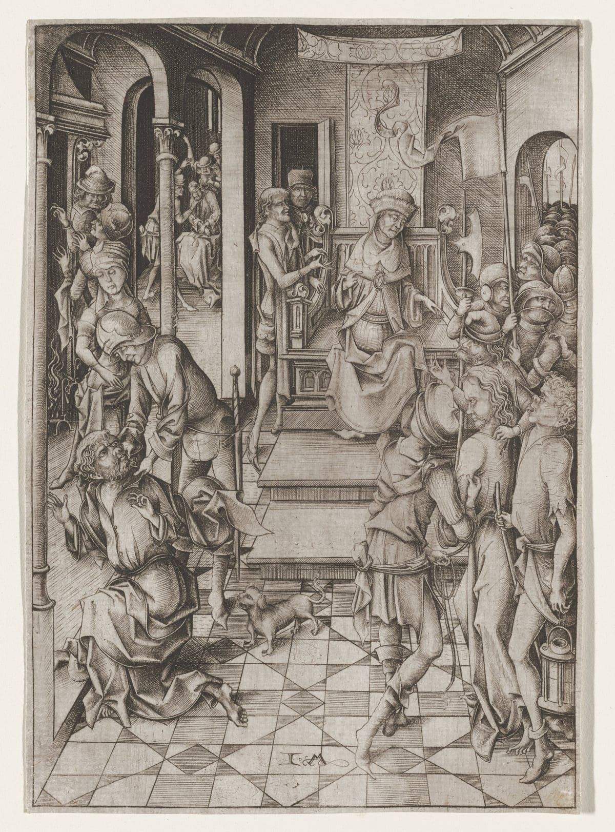 Christ Before Annas (1480) by Israhel van Meckenem - Public Domain Catholic Drawing