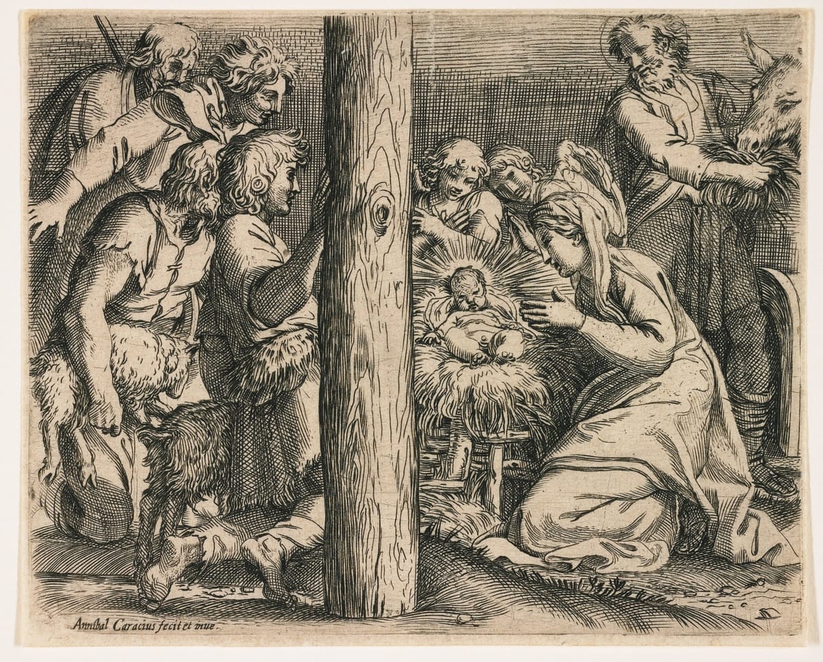 The Adoration of the Shepherds (1606) by Annibale Carracci - Public Domain Catholic Drawing
