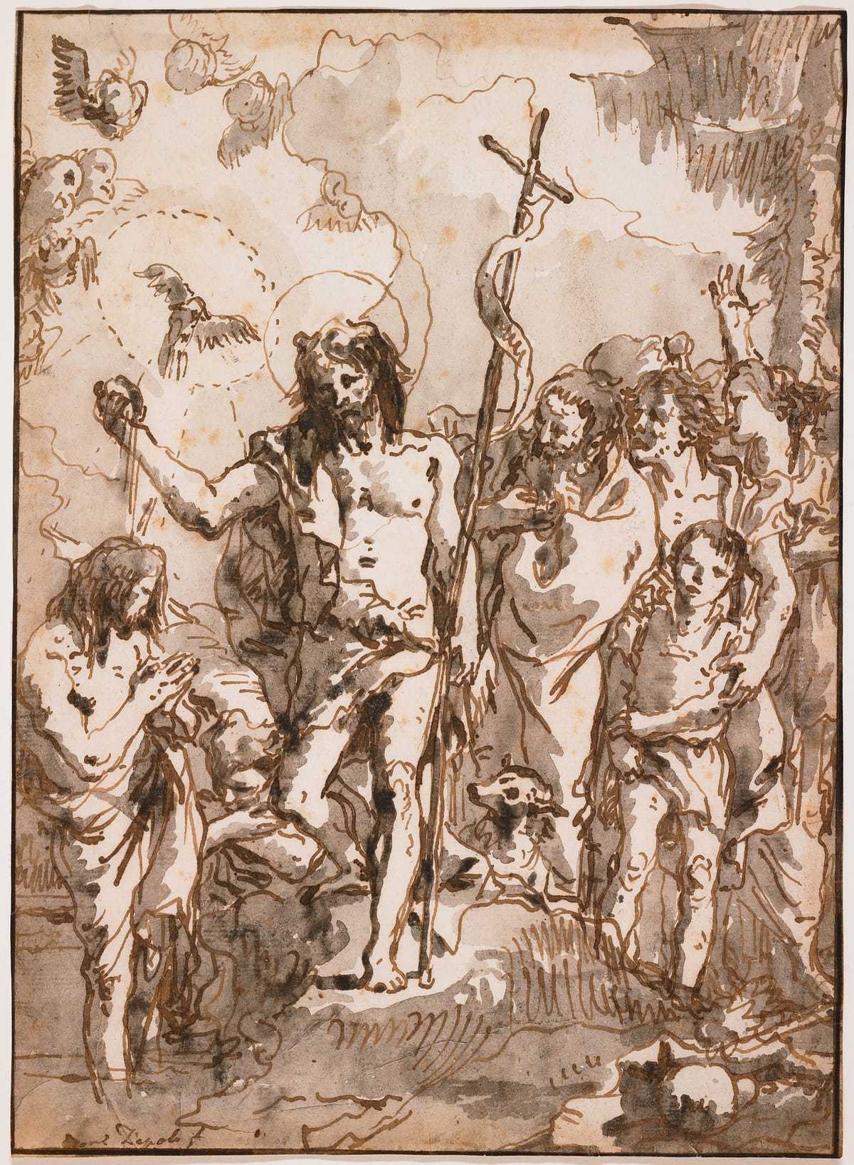 Baptism of Christ (18th century) by Domenico Tiepolo - Public Domain Catholic Drawing